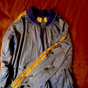 Adidas tracksuit blue monogram velour with gold stripes